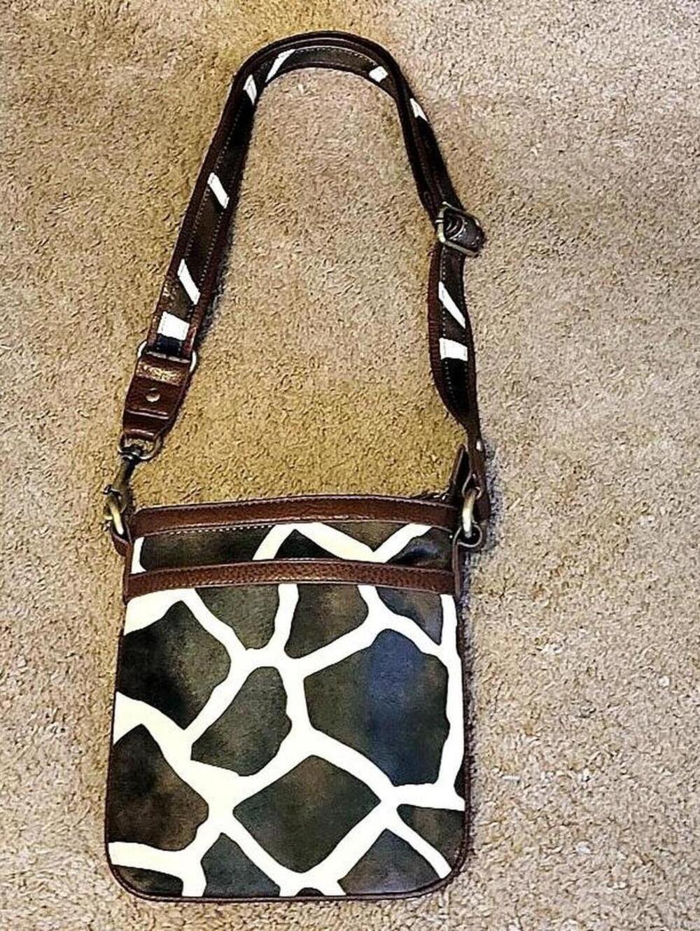 Y2k Brown Giraffe print crossbody bag with thick quality straps, soft leather